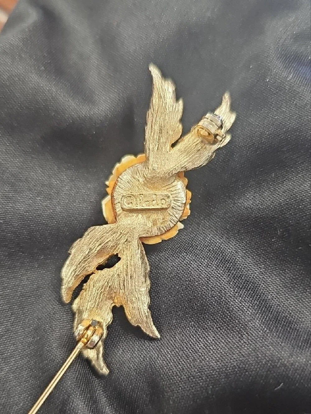 Ivory Rose with Gold Leaf Brooch - Elegant Floral Pin
